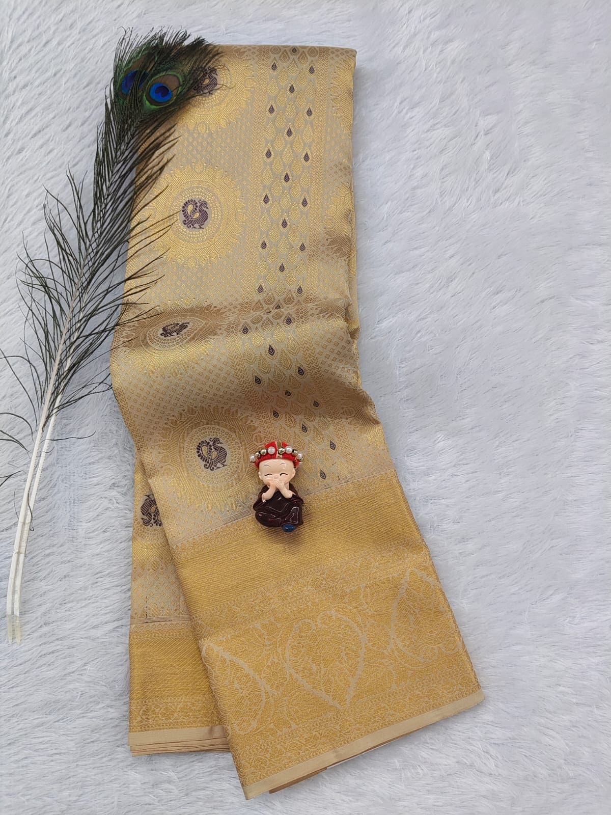Off-White Pure Bridal Silk Saree