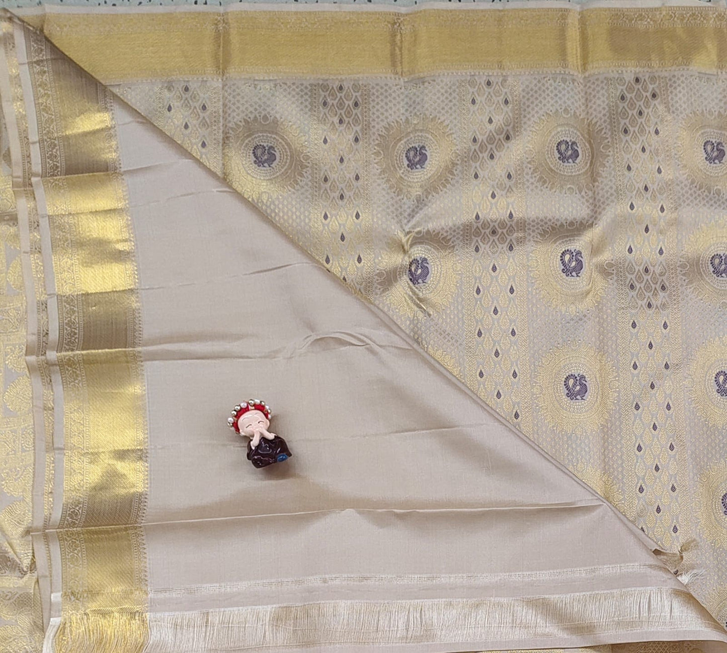 Off-White Pure Bridal Silk Saree