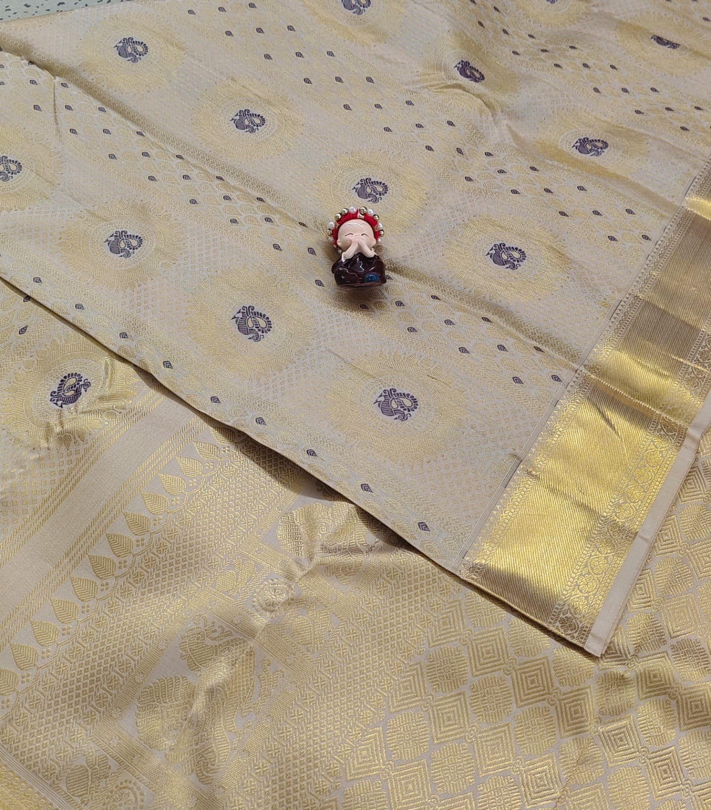 Off-White Pure Bridal Silk Saree