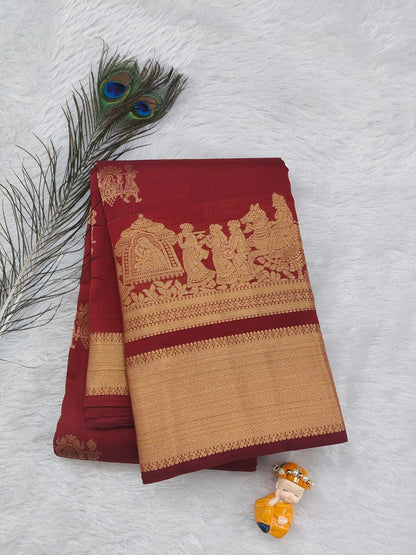 Red Pure Silk Saree With Palakku Border
