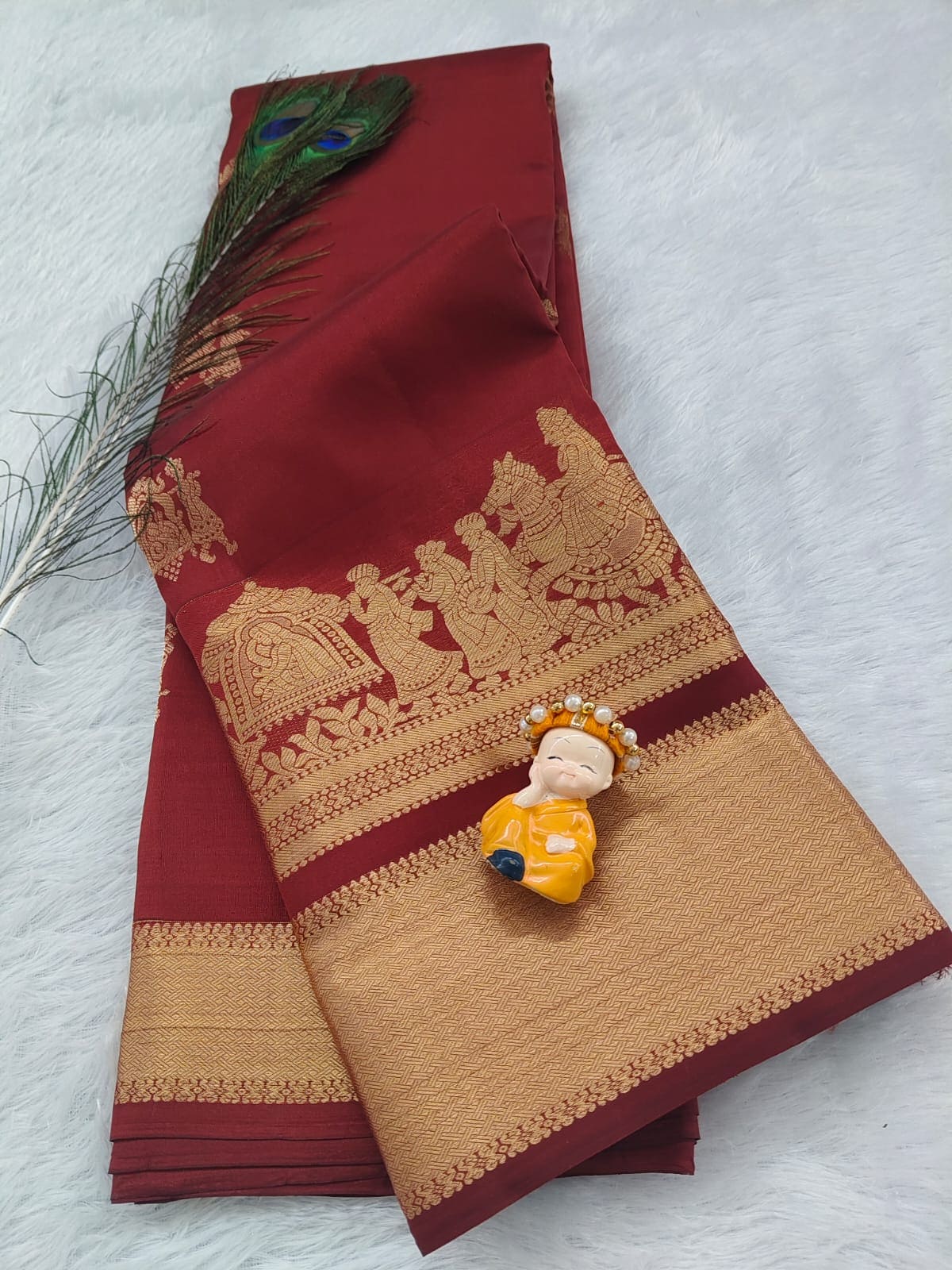 Red Pure Silk Saree With Palakku Border