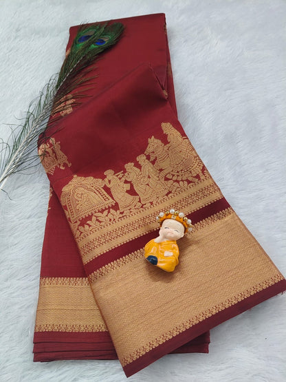 Red Pure Silk Saree With Palakku Border