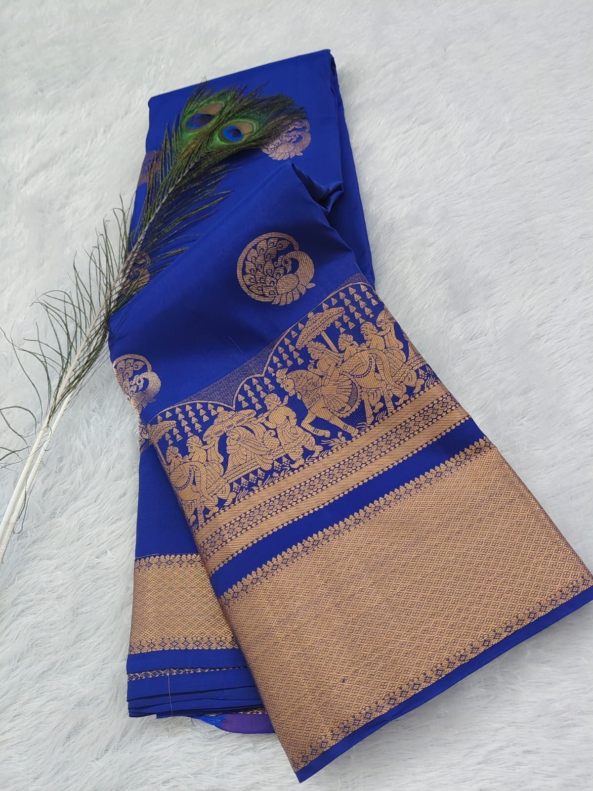 Royal Blue Pure Silk Saree With Palakku Design