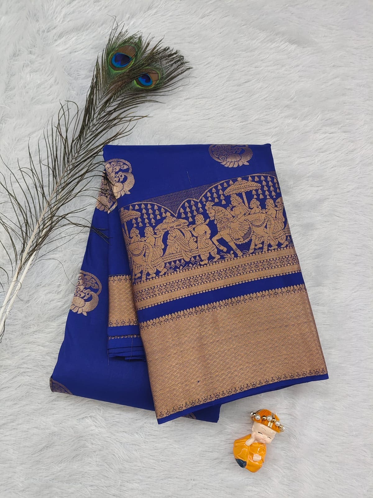 Royal Blue Pure Silk Saree With Palakku Design