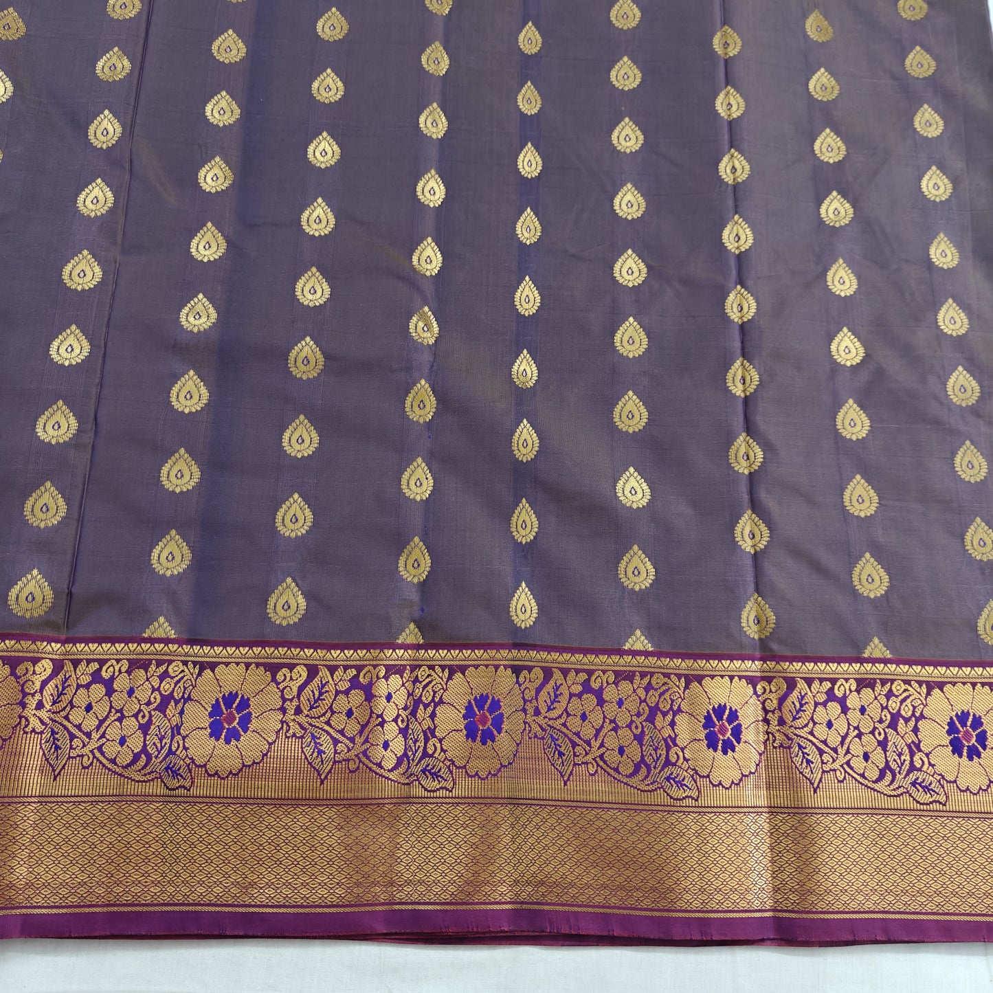 Kanchipuram Semi Silk Saree - Royal Purple with Big Border Traditional Design
