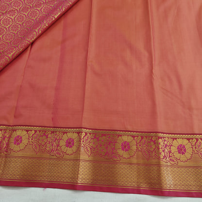 Kanchipuram Semi Silk Saree - Mustard Yellow with Pink Gold Border Design