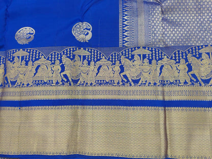 Royal Blue Pure Silk Saree With Palakku Design