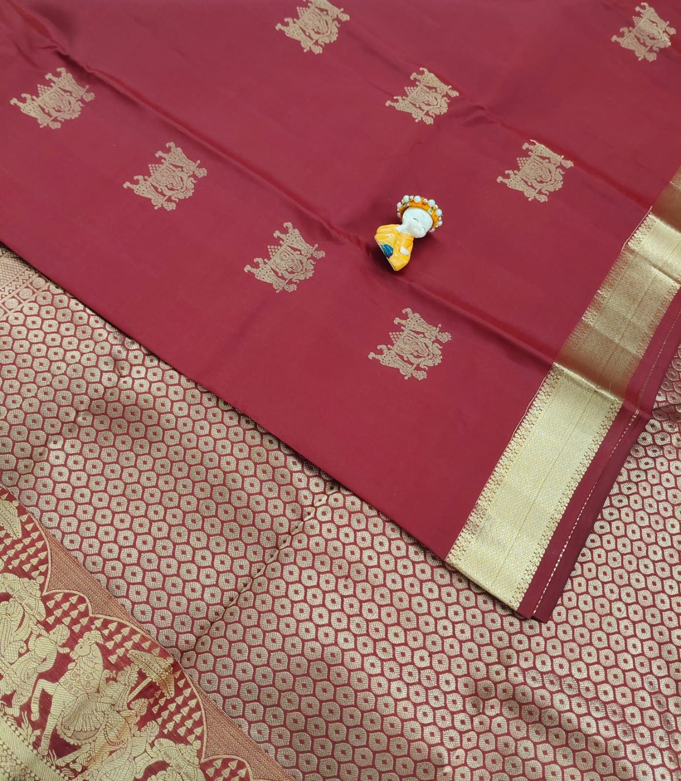 Red Pure Silk Saree With Palakku Border