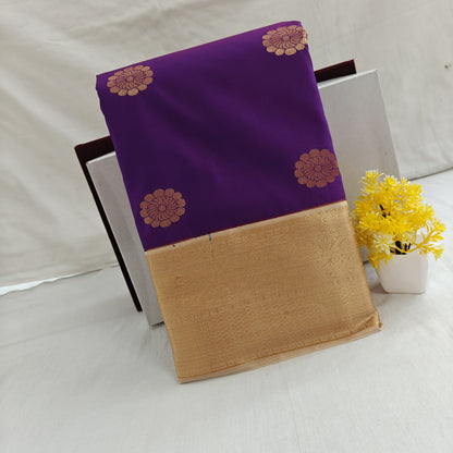 Kanchipuram semi silk saree - Purple with Gold Border Traditional Design
