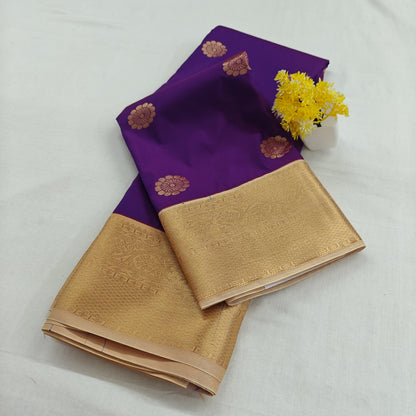 Kanchipuram semi silk saree - Purple with Gold Border Traditional Design