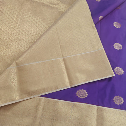 Kanchipuram semi silk saree - Purple with Gold Border Traditional Design