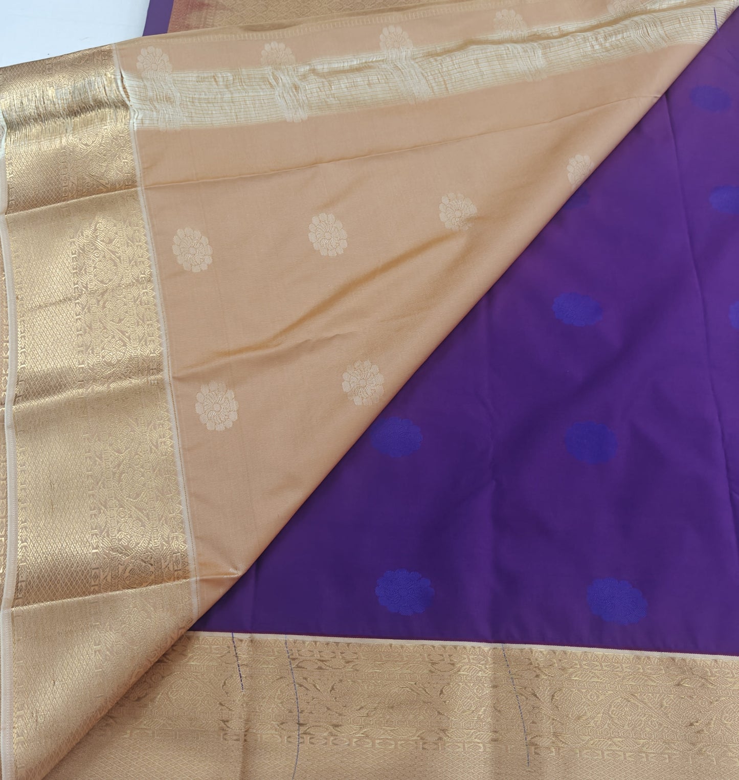 Kanchipuram semi silk saree - Purple with Gold Border Traditional Design