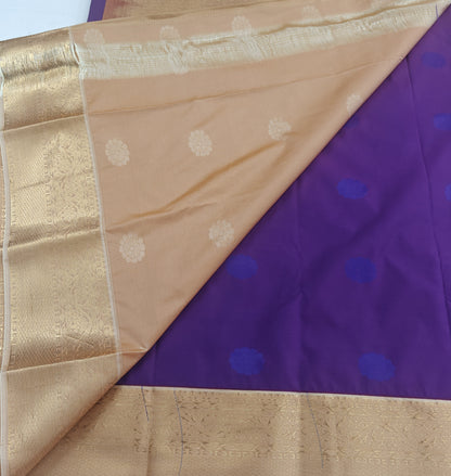 Kanchipuram semi silk saree - Purple with Gold Border Traditional Design