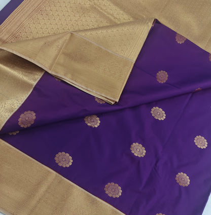 Kanchipuram semi silk saree - Purple with Gold Border Traditional Design