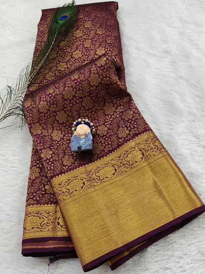 Purple Pure Bridal Silk Saree