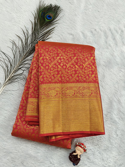 Peach Pure Bridal Silk Saree