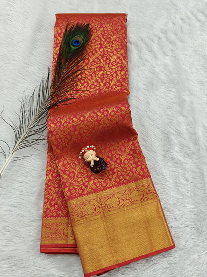 Peach Pure Bridal Silk Saree