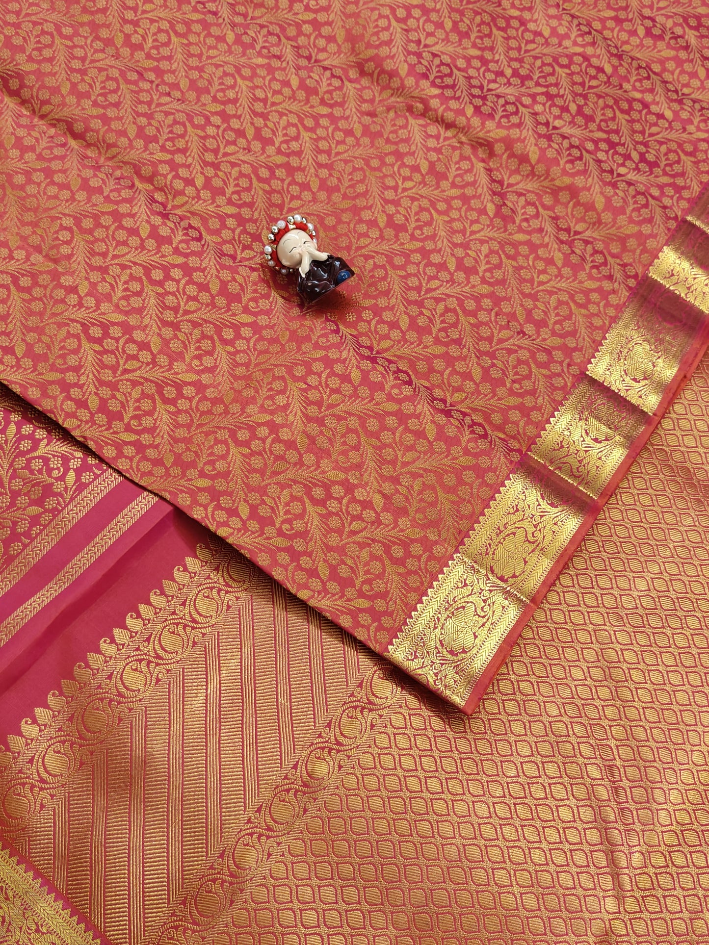 Peach Pure Bridal Silk Saree
