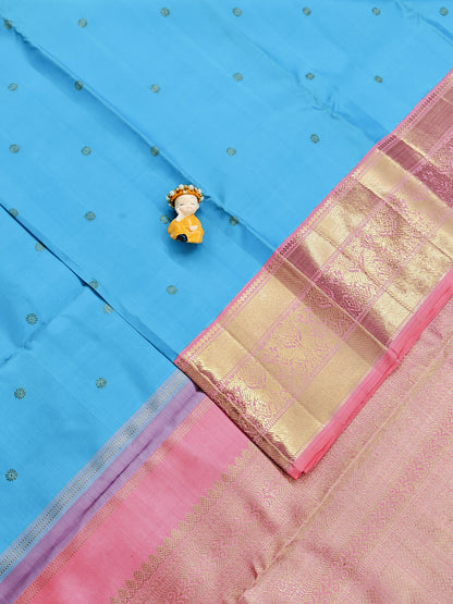 Sky blue Pure Handloom Saree with Pink Border