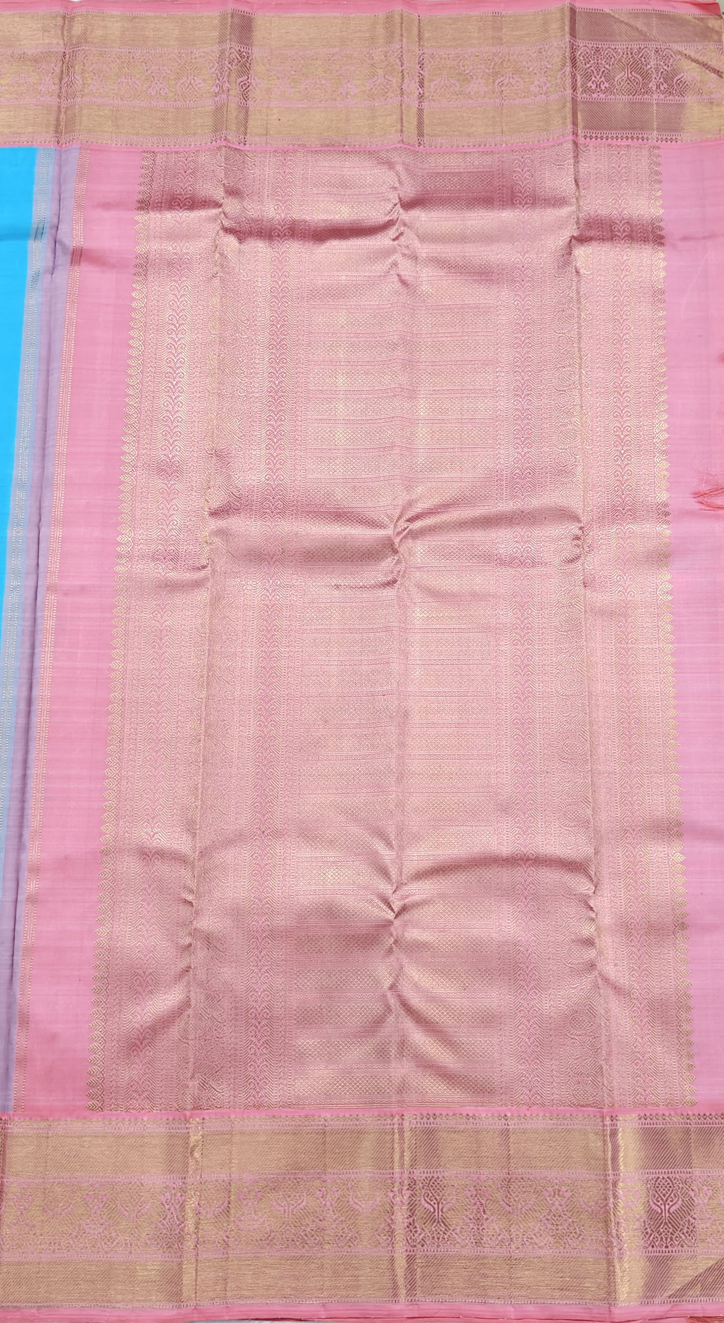 Sky blue Pure Handloom Saree with Pink Border