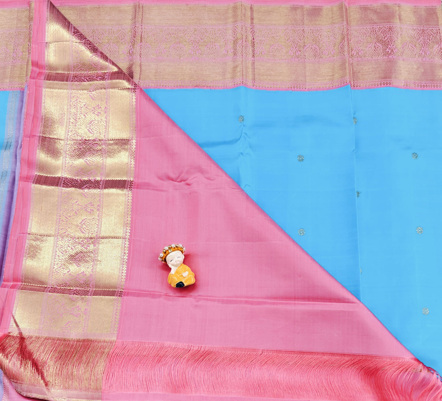 Sky blue Pure Handloom Saree with Pink Border
