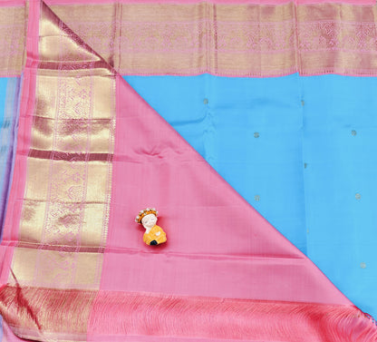 Sky blue Pure Handloom Saree with Pink Border