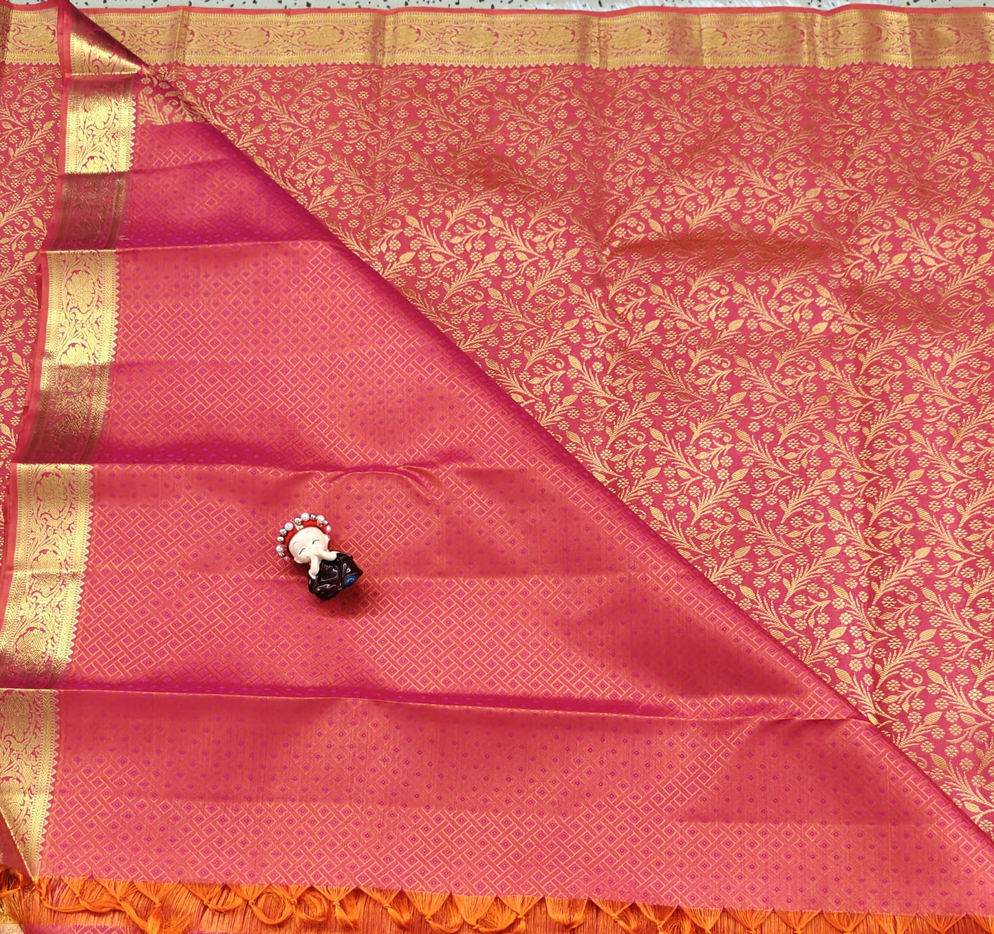 Peach Pure Bridal Silk Saree
