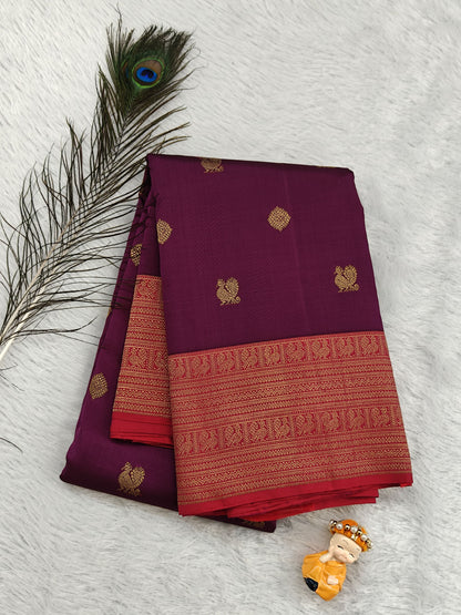 Wine Pure Handloom Silk Saree with Red Border