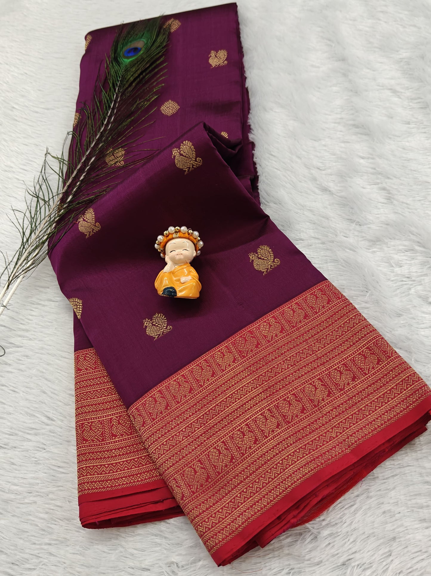 Wine Pure Handloom Silk Saree with Red Border