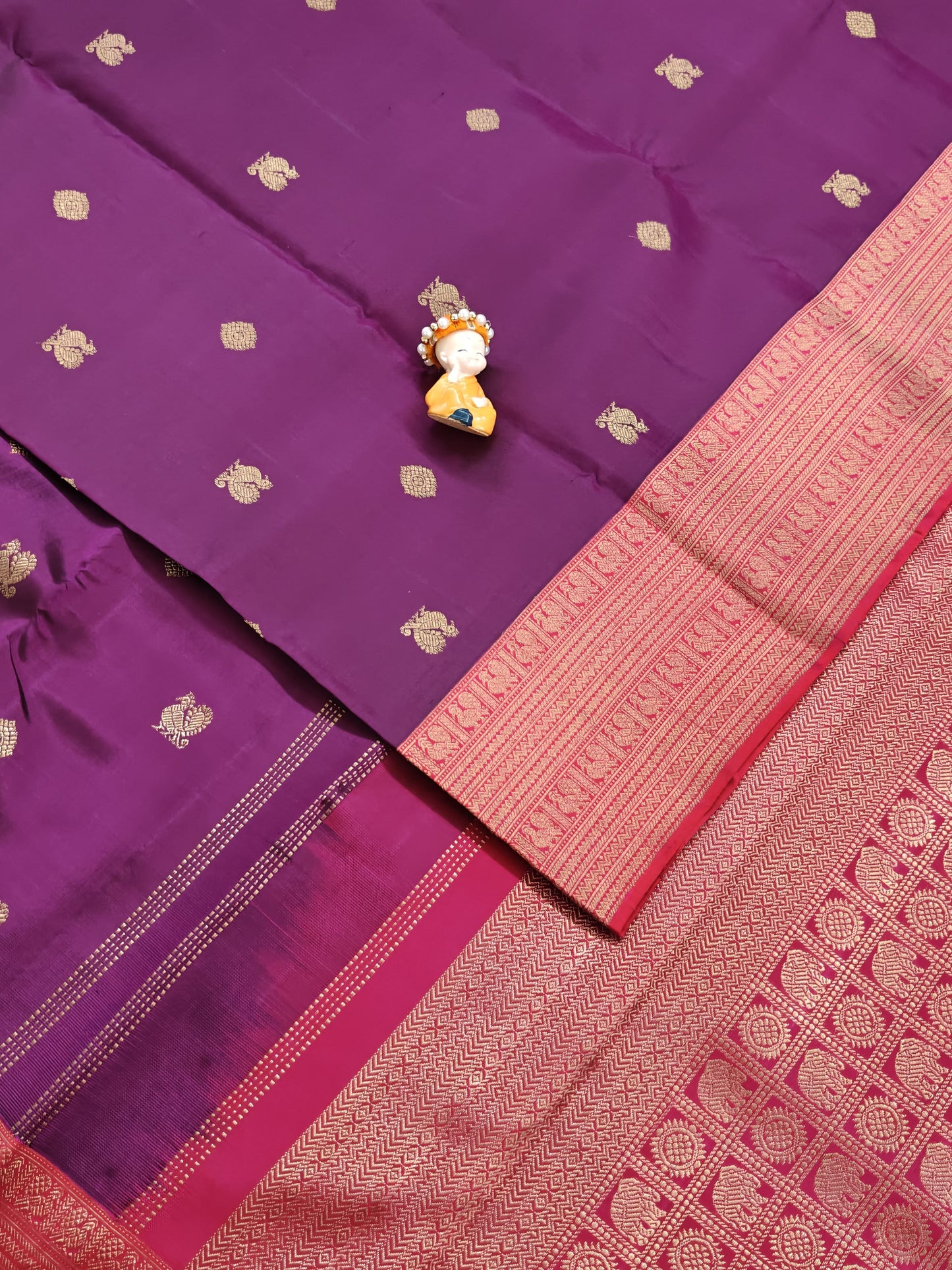 Wine Pure Handloom Silk Saree with Red Border