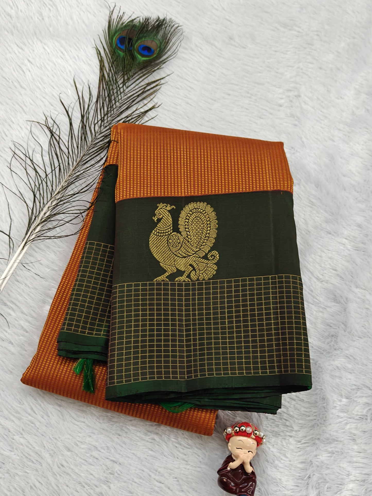 Mustard Pure Silk Saree With Dark Green Border