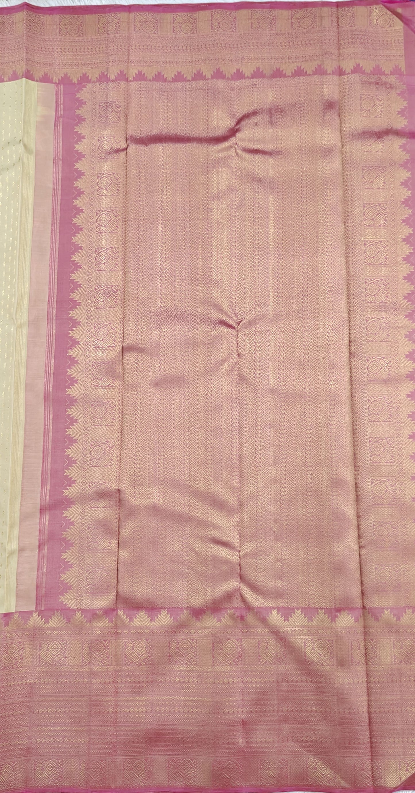 Off-White Pure Silk Saree with Pink Border