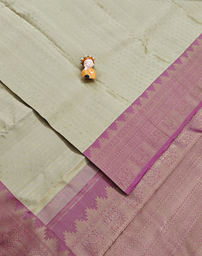 Off-White Pure Silk Saree with Pink Border