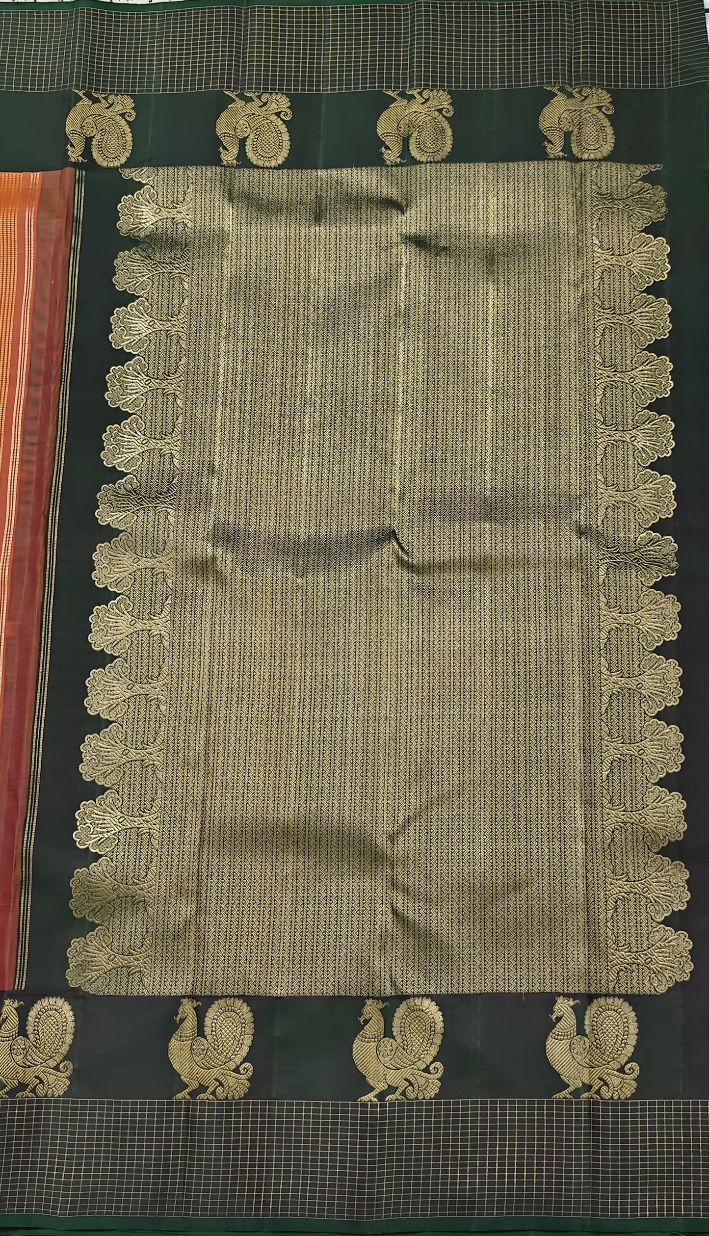 Mustard Pure Silk Saree With Dark Green Border