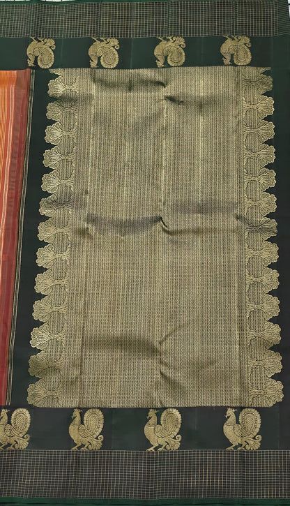Mustard Pure Silk Saree With Dark Green Border