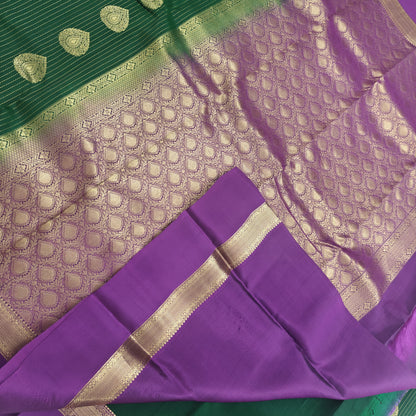 Kanchipuram Pure Silk Saree - Green Color with Purple Plain Border