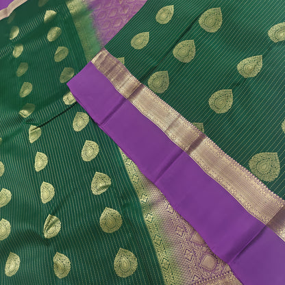 Kanchipuram Pure Silk Saree - Green Color with Purple Plain Border