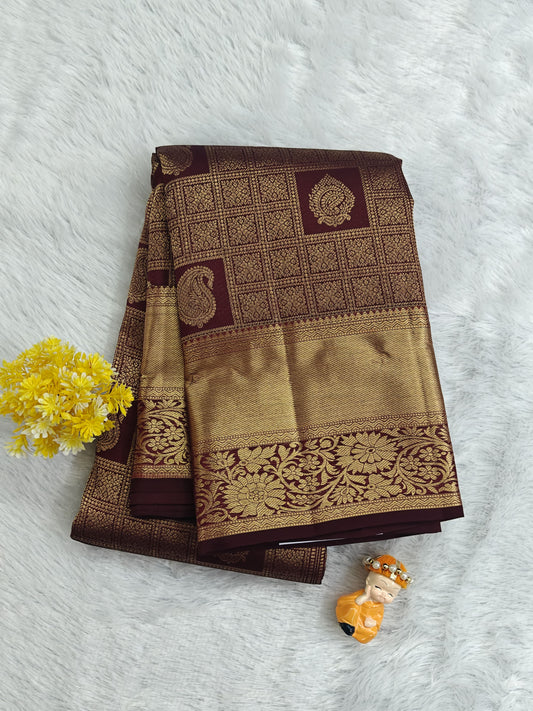 Wine Color Pure Bridal Silk Saree
