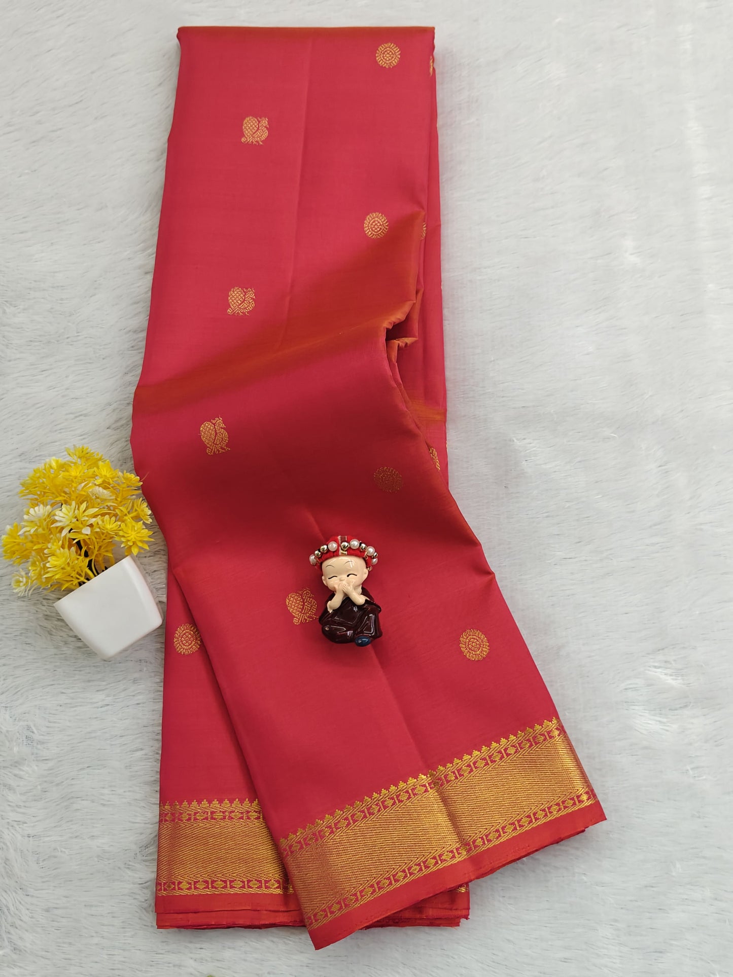Peach Gold Pure Silk Saree