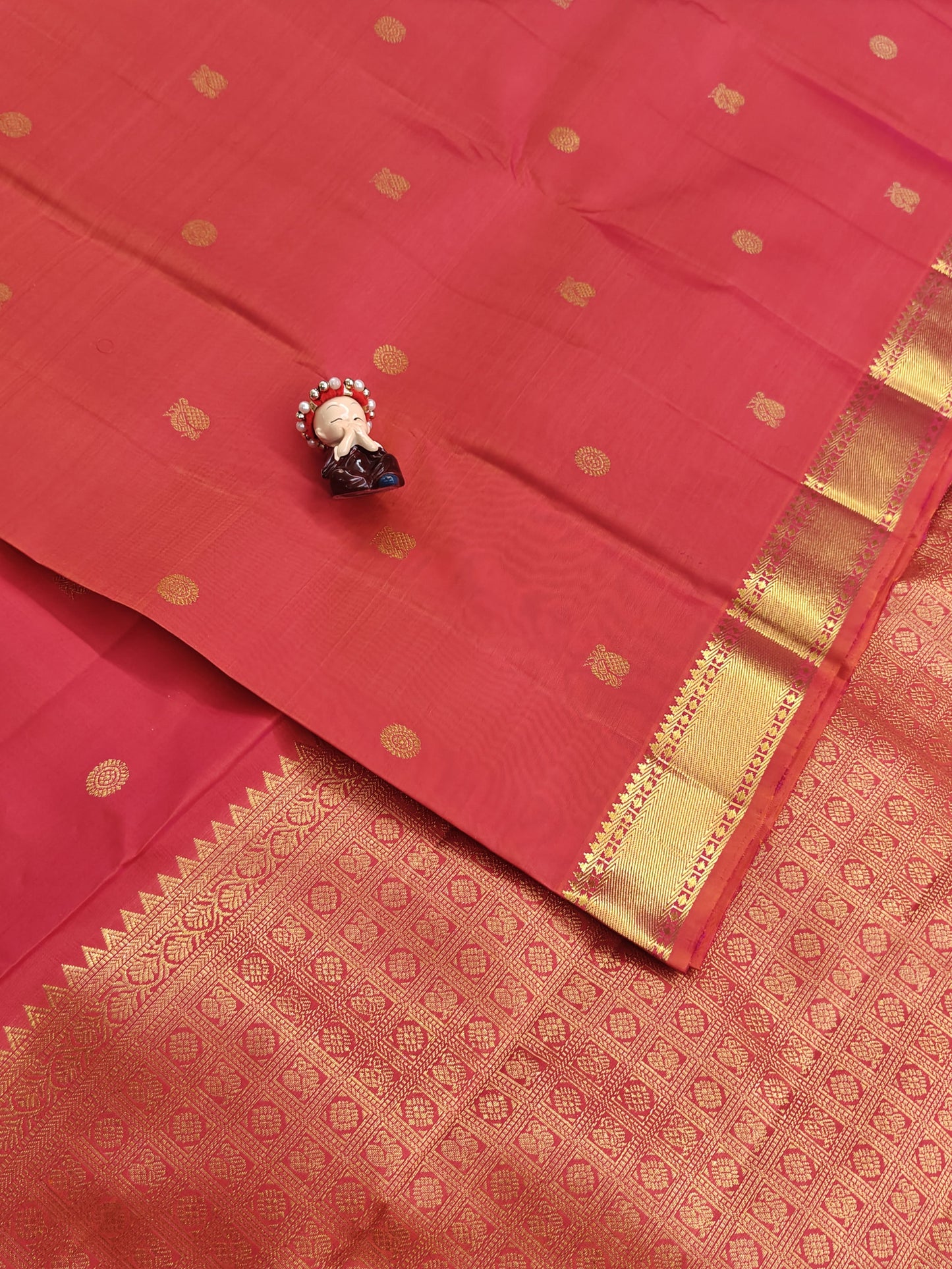 Peach Gold Pure Silk Saree