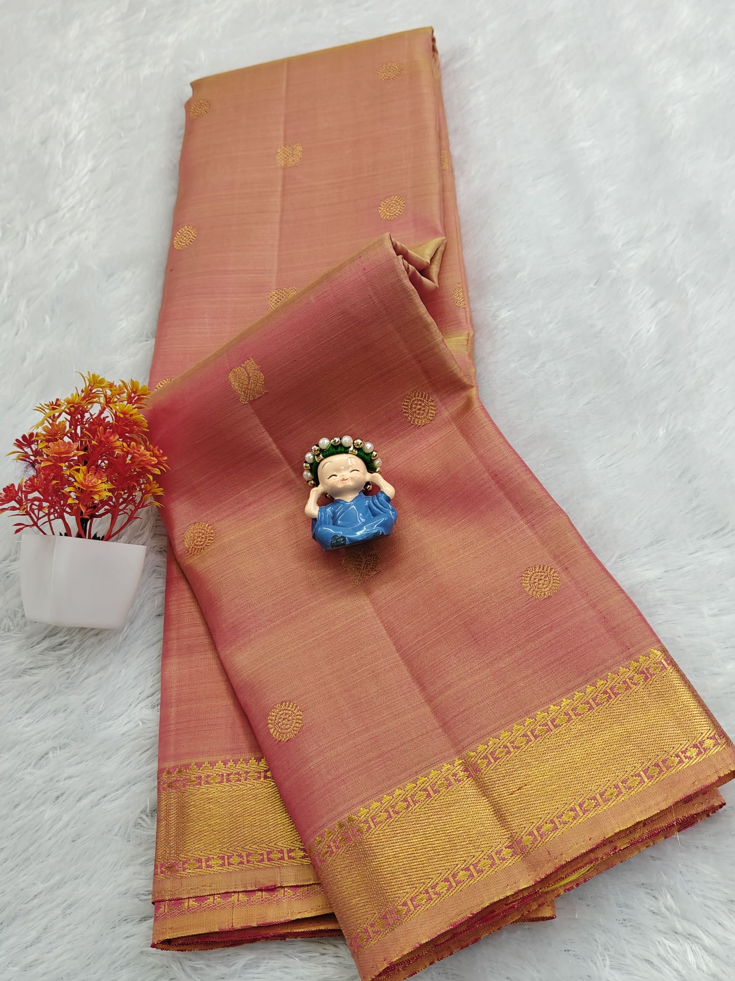 Peach Pure Silk Saree