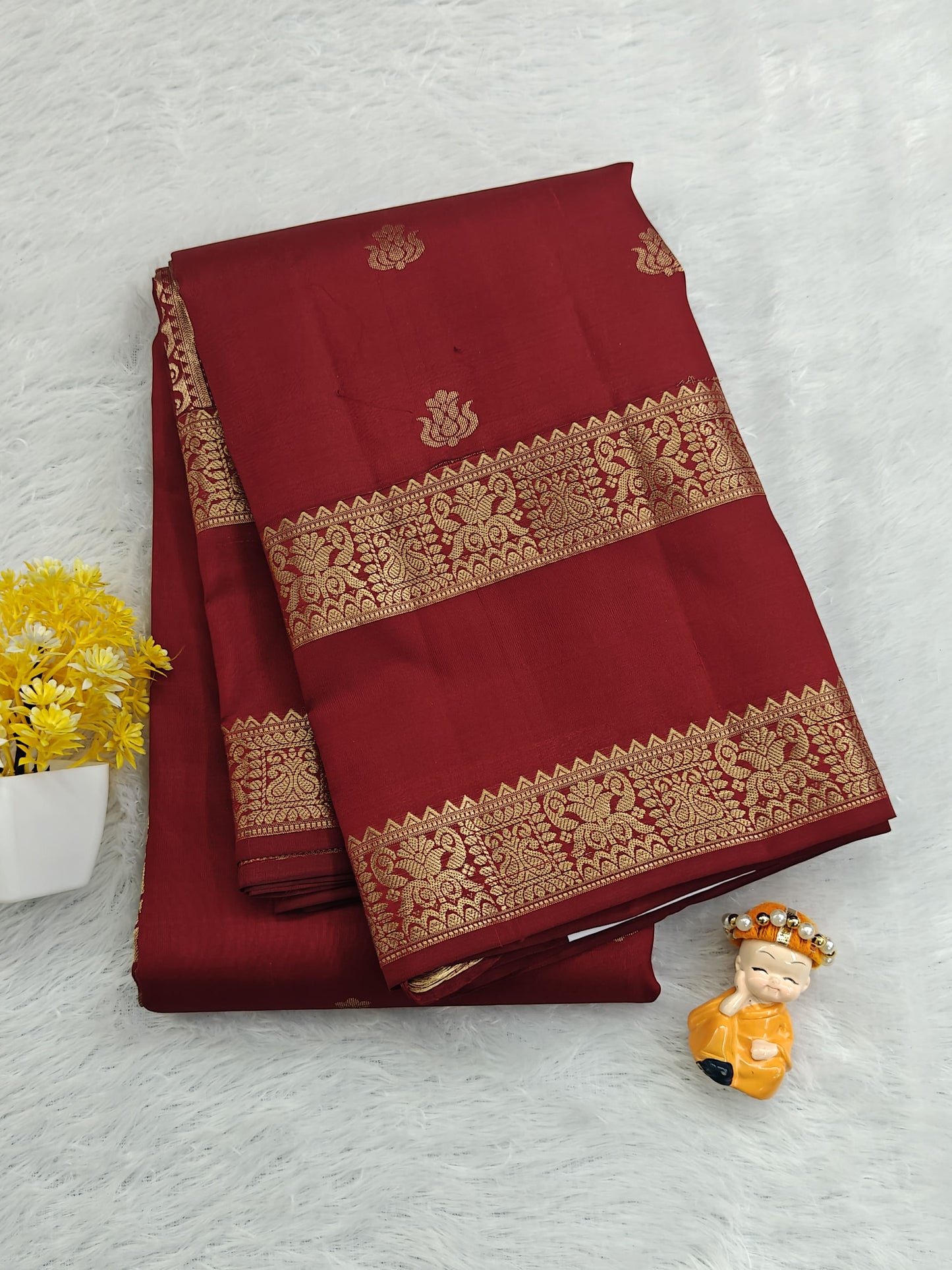 Maroon Pure Silk Saree with Double Border
