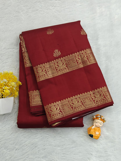 Maroon Pure Silk Saree with Double Border