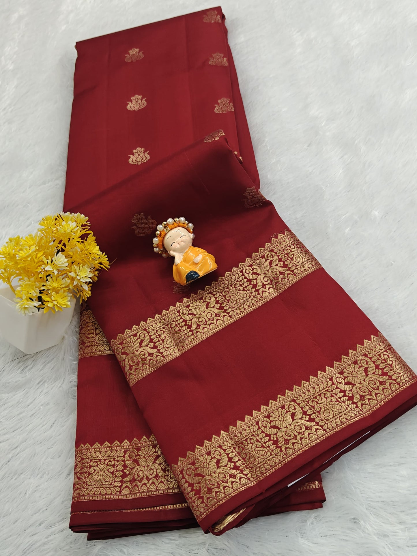 Maroon Pure Silk Saree with Double Border