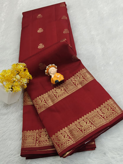 Maroon Pure Silk Saree with Double Border