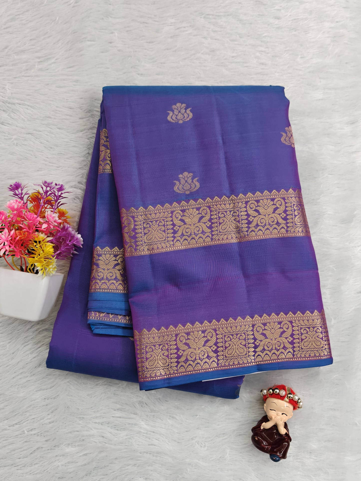 Lavender Blue Pure Silk Saree with Double Border