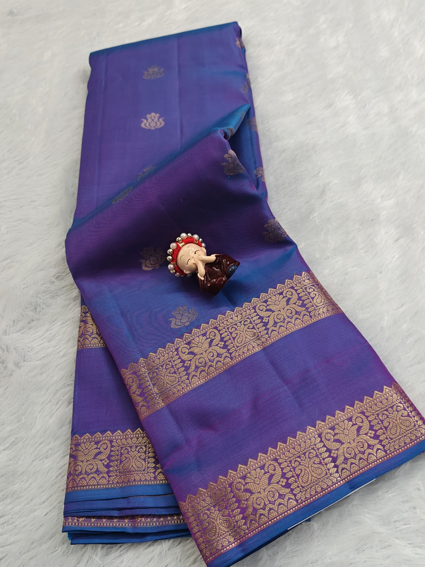 Lavender Blue Pure Silk Saree with Double Border