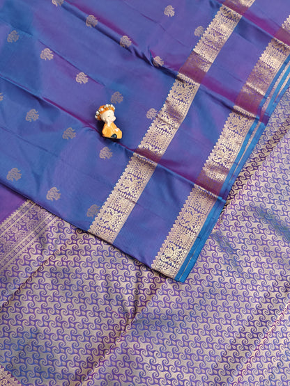 Lavender Blue Pure Silk Saree with Double Border