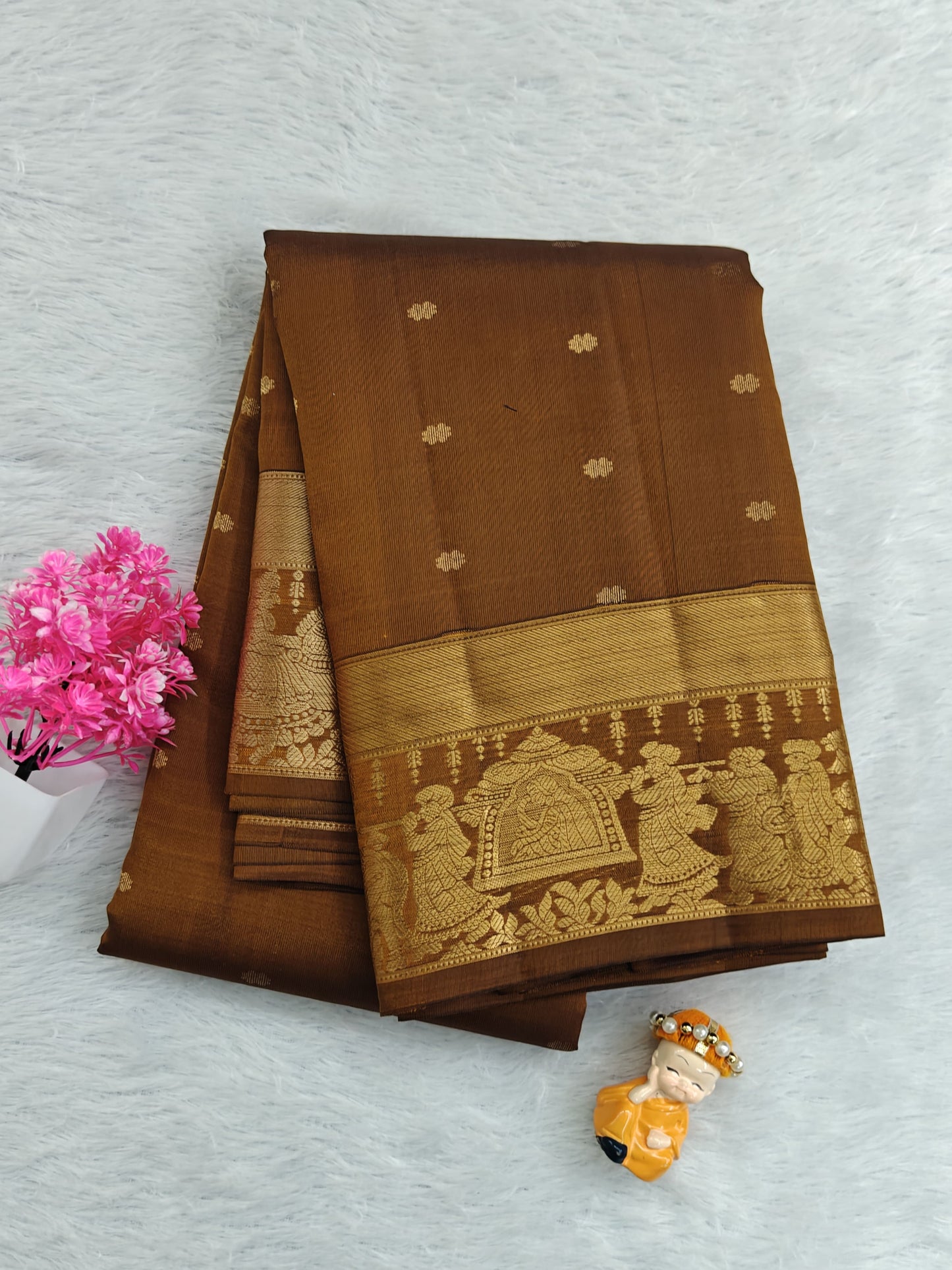 Brown Pure Silk Saree with Pallakku Border