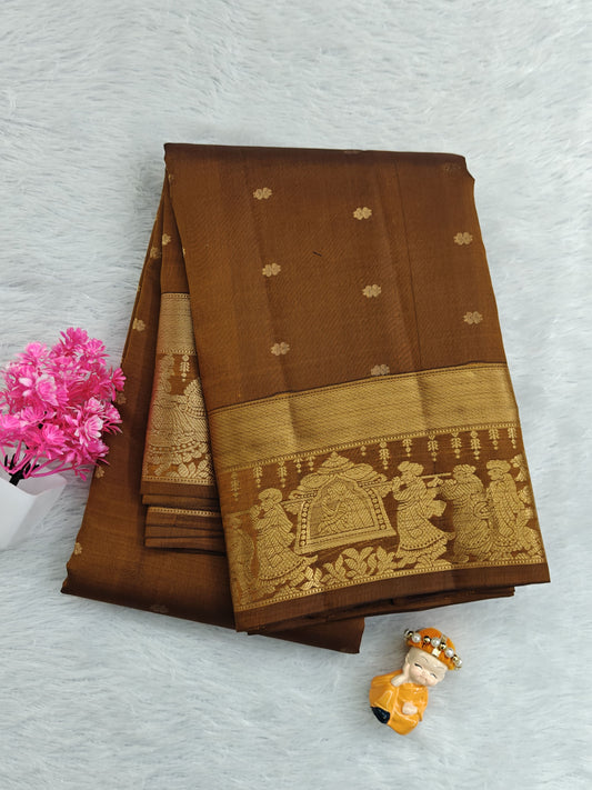 Brown Pure Silk Saree with Pallakku Border